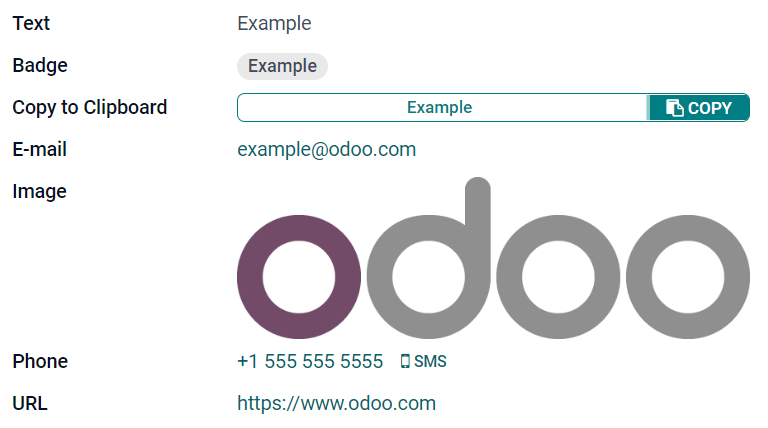 Exempel på textfält med olika widgets