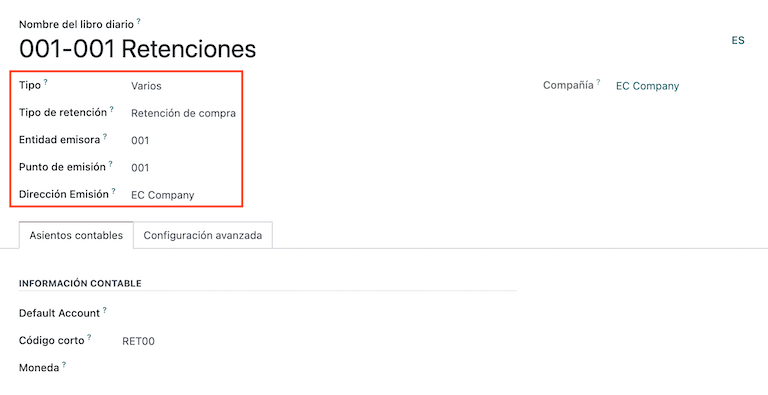 Konfigurera källskatt för Ecuador elektroniskt dokument typ av källskatt.