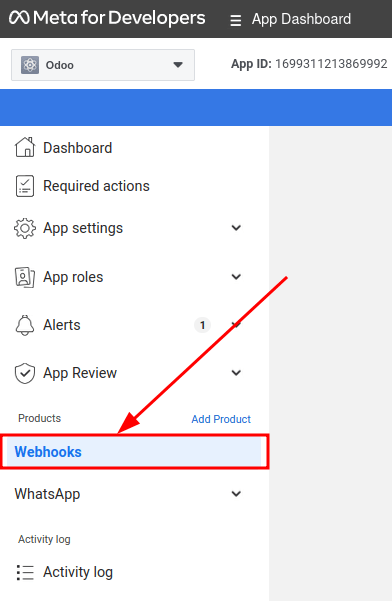 التنقل يدوياً إلى تكوين webhooks في WhatsApp.