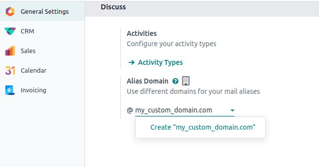 Die Alias-Domain in den allgemeinen Einstellungen.