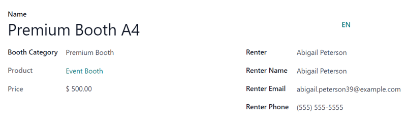 Ein typisches Standformular in Odoo Veranstaltungen.