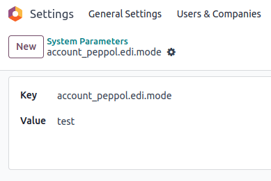 Peppol-Parameter Testmodus