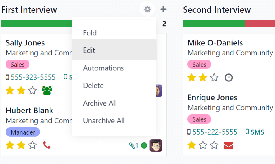 El icono de engranaje que aparece al pasar el cursor por encima del nombre de una columna y el menú desplegable que aparece  al hacer clic.