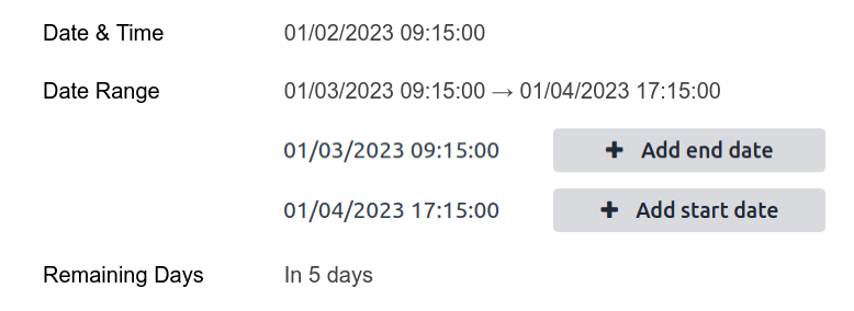 Ejemplos de los campos de fecha y hora con diferentes widgets