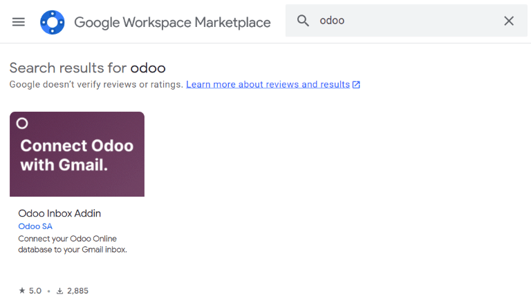 Odoo Inbox Addin sul marketplace Google Workspace.