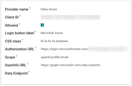 Configurazione fornitore Odoo nell'applicazione Impostazioni.
