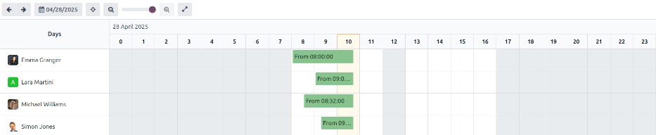 Overview of the user's team, with time off requests shown.
