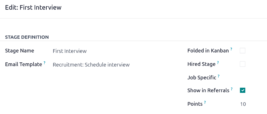 O modelo de e-mail Recrutamento: Agendar entrevista preenche o campo Modelo de e-mail.