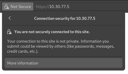 Botão "Conexão não segura" no navegador Mozilla Firefox
