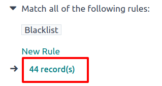 Textul # de înregistrare(e) se află sub lista de filtre pentru Destinatari.