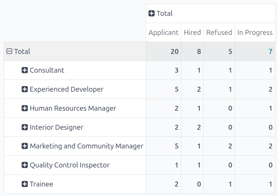 The detailed pivot table view.