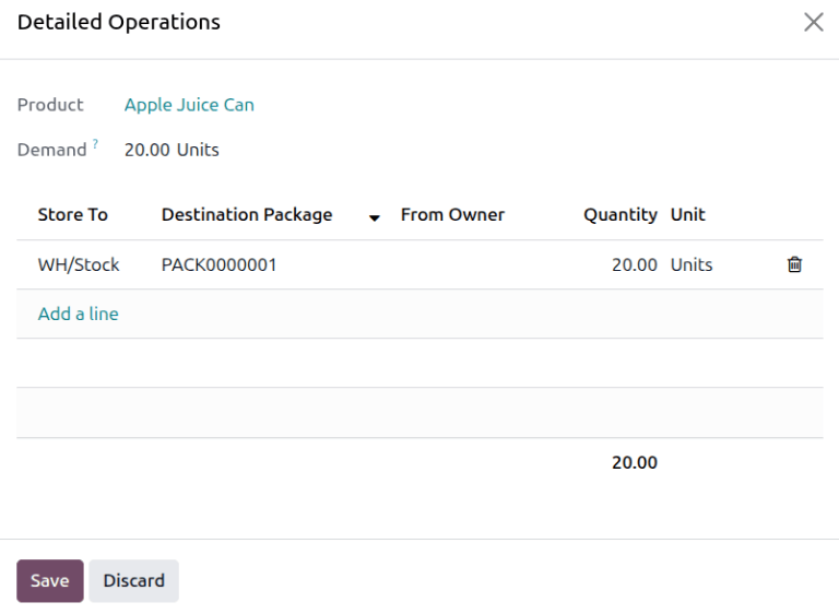 Specify a Destination Package in the Detailed Operations form.