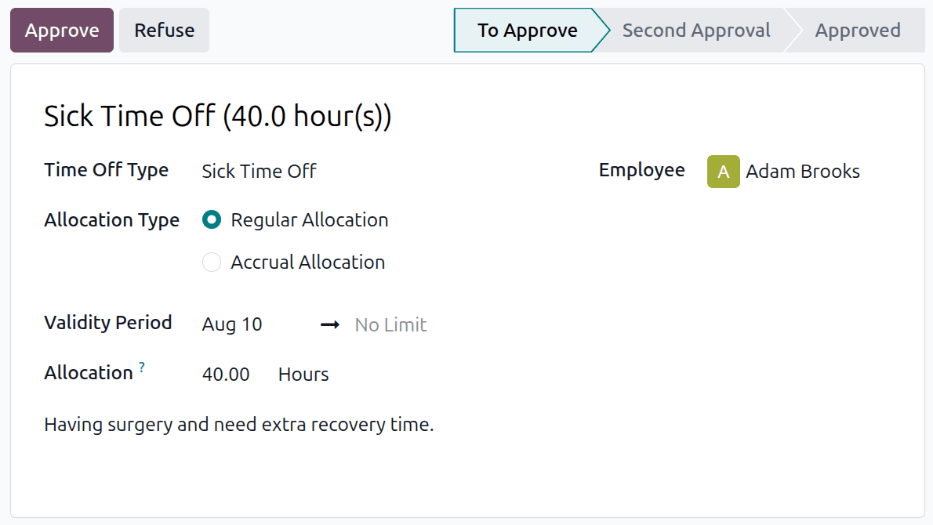 An allocation request in detail.