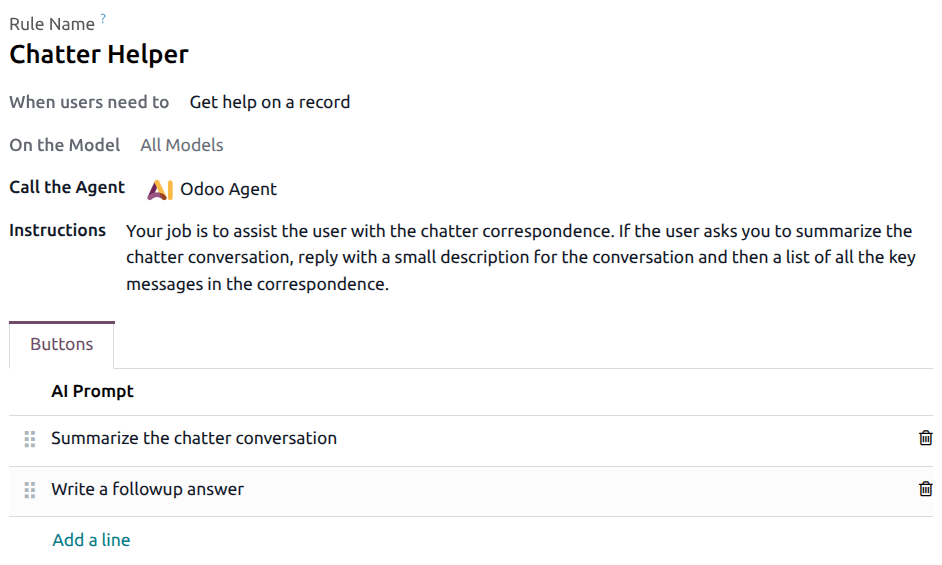A default prompt rule record in the AI app.