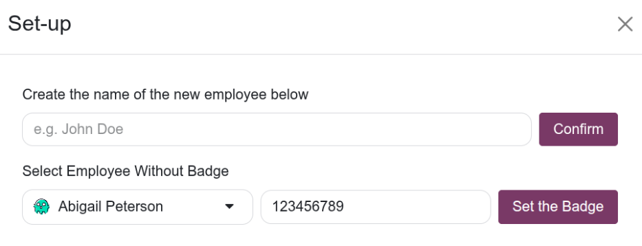 A barcode set-up pop-up window with a new barcode entered.