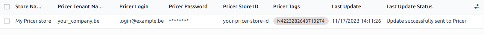 Pricer store configuration.