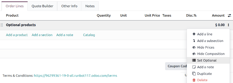 The dropdown menu with the 'Set Optional' text highlighted.