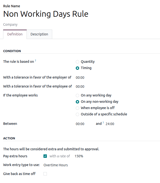 The rule set for an employee who works more than their scheduled work day.