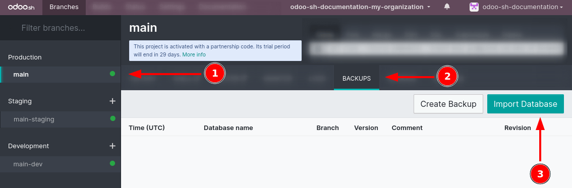 استيراد نسخة احتياطية من قاعدة البيانات على Odoo.sh