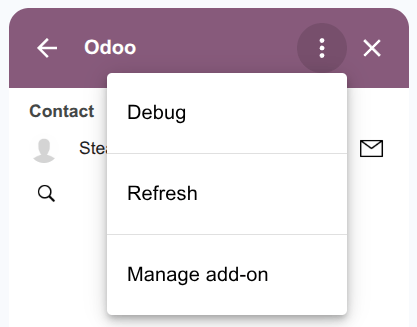 Refresh button in the Odoo Gmail plugin.