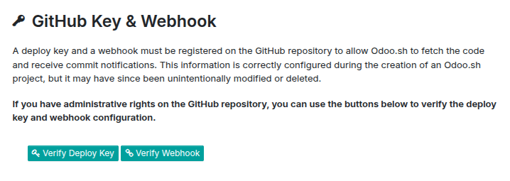 Captura de pantalla de los ajustes de la clave y el webhook de GitHub
