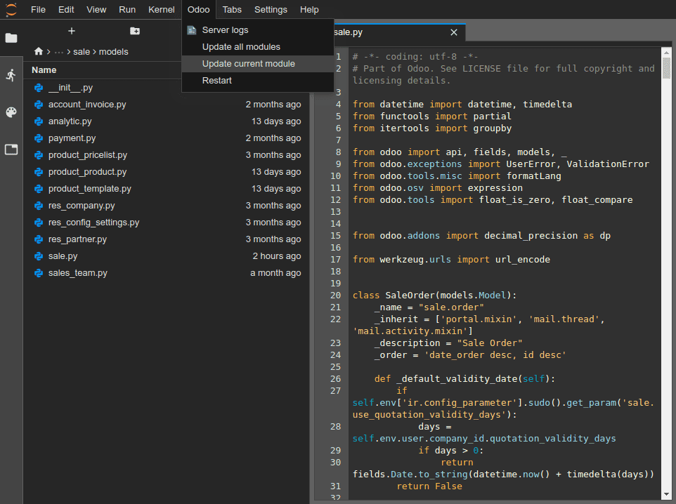 Using the editor to update the current module