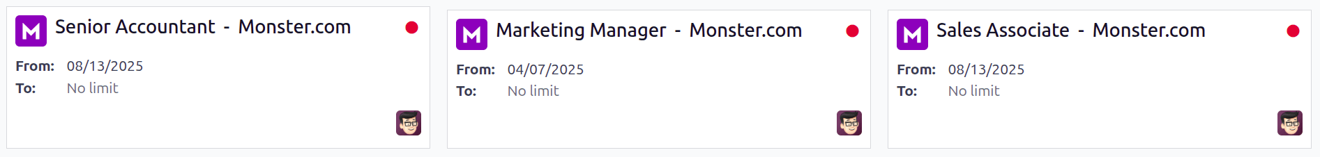 구인 게시판에 게시된 모든 직무 포지션.