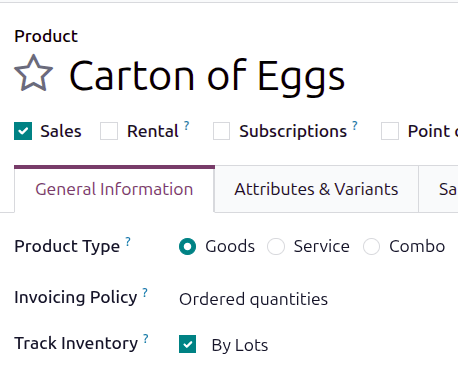 Enable product tracking by lots in the "Inventory" tab of the product form.