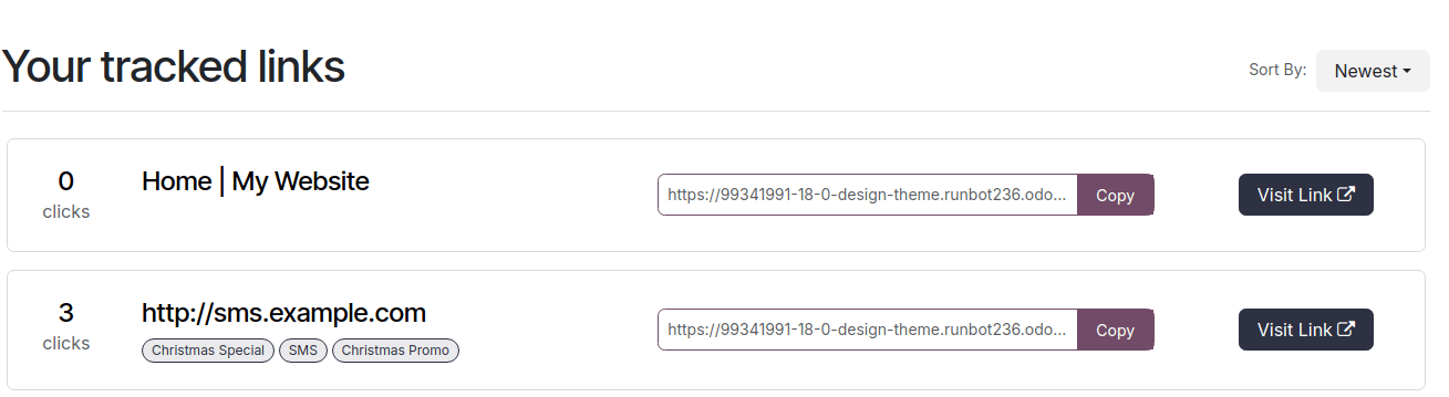 Get an overview of all the links you track.