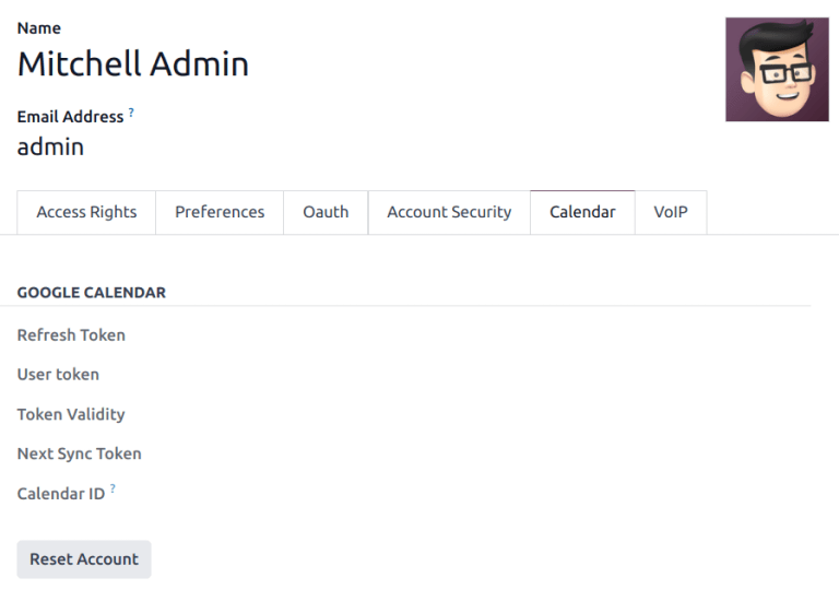 Återställningsknappar markerade på användarens kalenderflik.