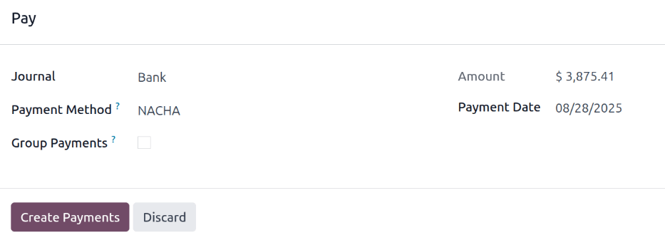 Bankinformation kan anges i en anställds kort.