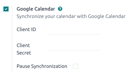 Kryssrutan Google Kalender i Allmänna inställningar.