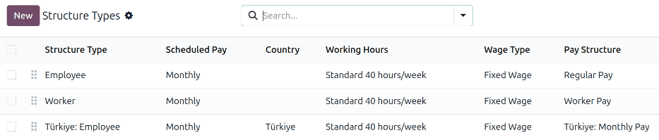 The Türkiye salary structure in the salary structures list.