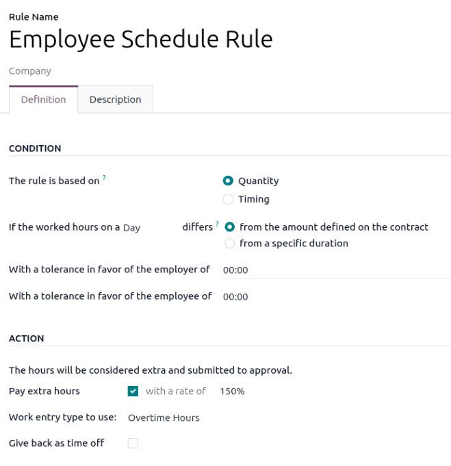 The rule set for an employee who works more than their scheduled work day.