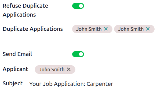 Duplicate applications refused in one email.
