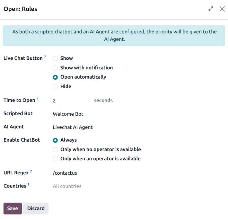 The rules pop-up window in the live chat app.