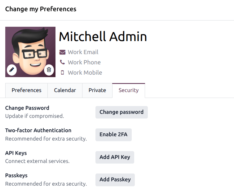 The account secuirty tab in a user profile.