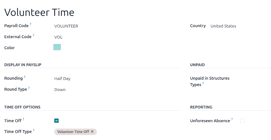 New work entry type form with all fields to be filled in.