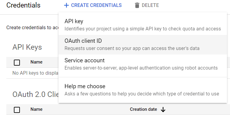 اختيار معرّف عميل OAuth.