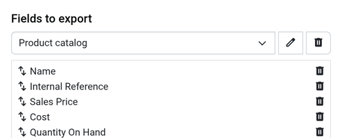 Buttons to edit or delete the selected export template.