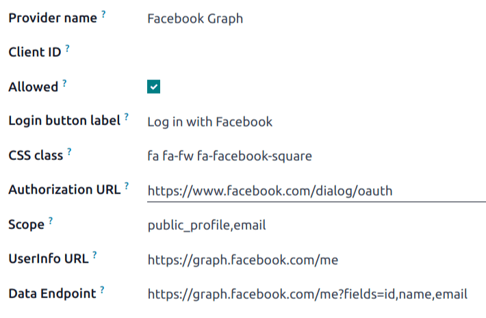 Il record Facebook Graph in Odoo.