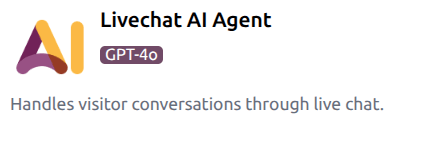 L'agente AI Livechat preconfigurato nell'app AI.