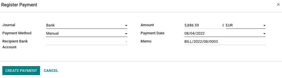 Seleziona la valuta e il registro da utilizzare prima di registrare il pagamento.
