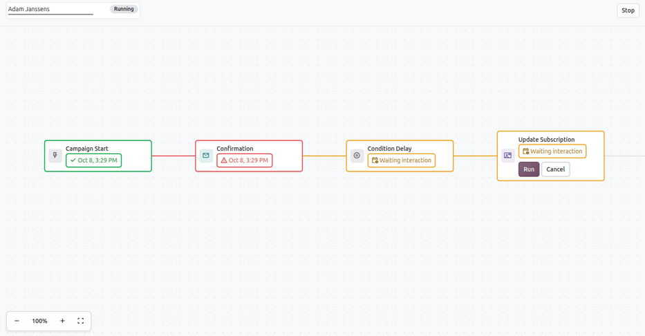 Test view in a Marketing Automation campaign test.