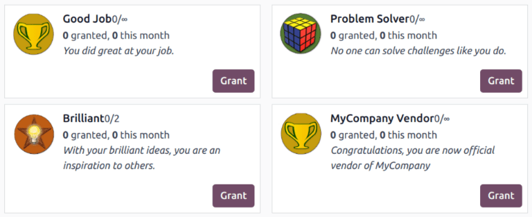 Bekijk de badgespagina in Odoo.