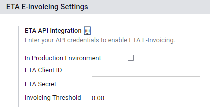 การกำหนดค่าข้อมูลประจำตัวใบแจ้งหนี้อิเล็กทรอนิกส์ ETA ในระบบบัญชี Odoo
