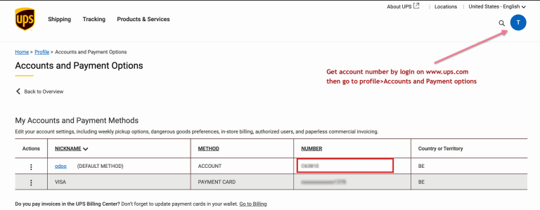 Show Account "Number" field for the shipping account.
