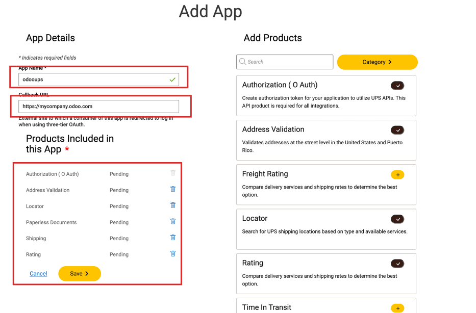 Show "Add Apps" form, where the app details are configured.
