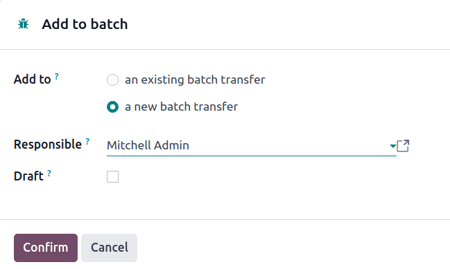 Show *Add to batch* window to create a batch transfer.