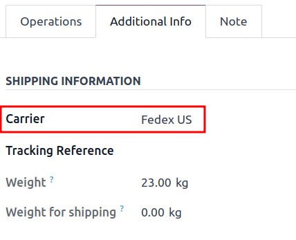 Show the "Additional Info" tab of a delivery order.